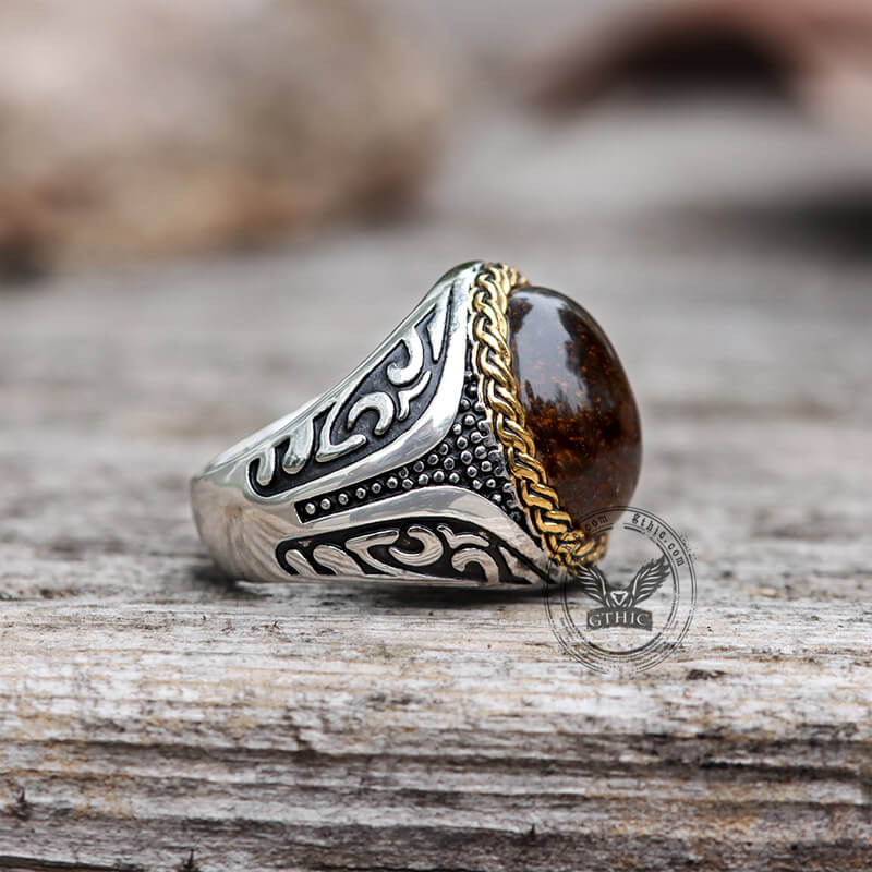 Tiger Eye Stainless Steel Gemstone Ring