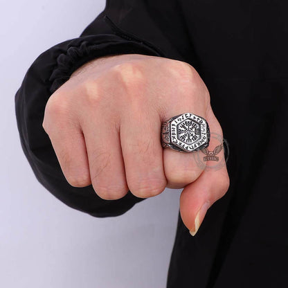 Tree of Life Vegvisir Rune Stainless Steel Viking Ring