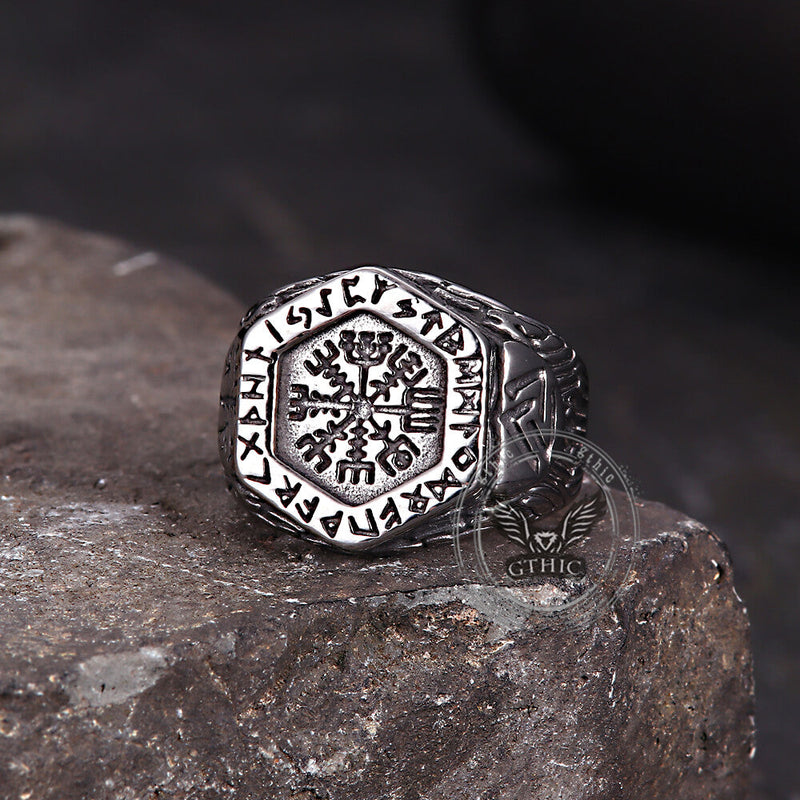 Tree of Life Vegvisir Rune Stainless Steel Viking Ring