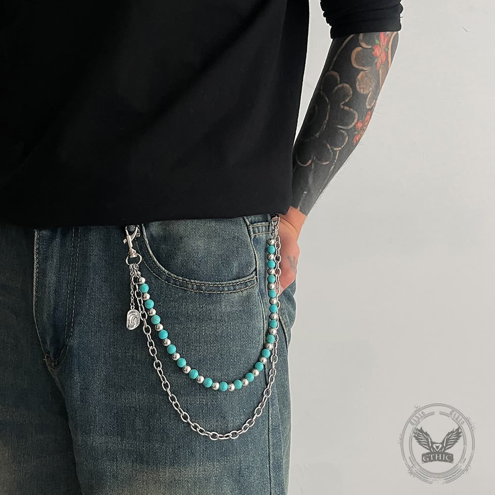 Turquoise Beaded Cowboy Hat Alloy Pants Chain