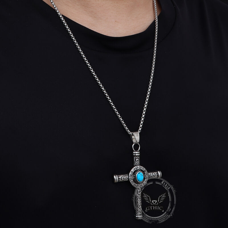 Turquoise Cross Stainless Steel Pendant