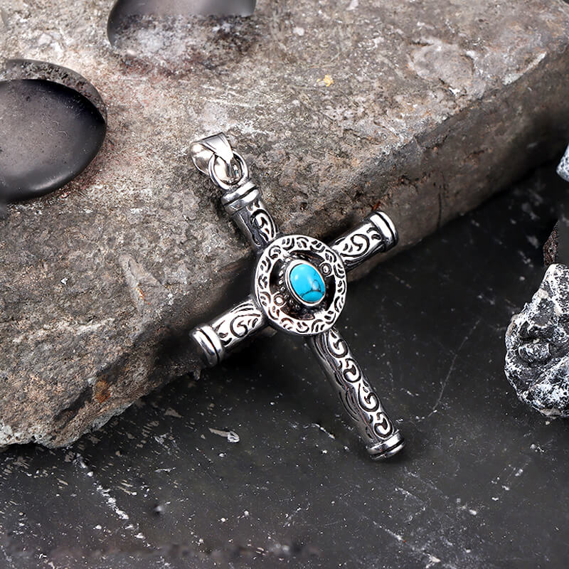 Turquoise Cross Stainless Steel Pendant