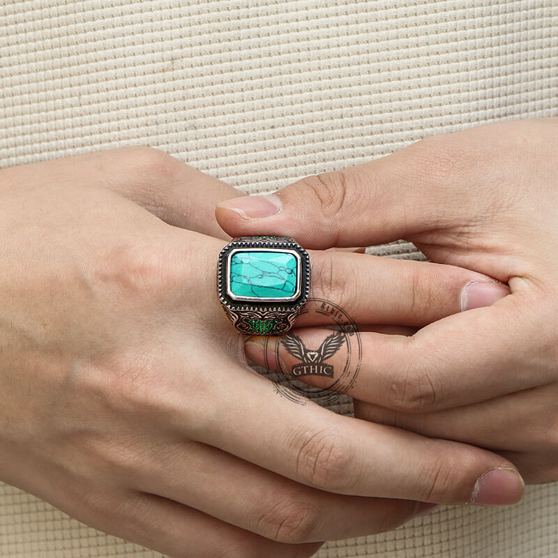 Turquoise Inlaid Stainless Steel Ring