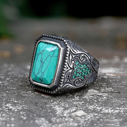 Turquoise Inlaid Stainless Steel Ring