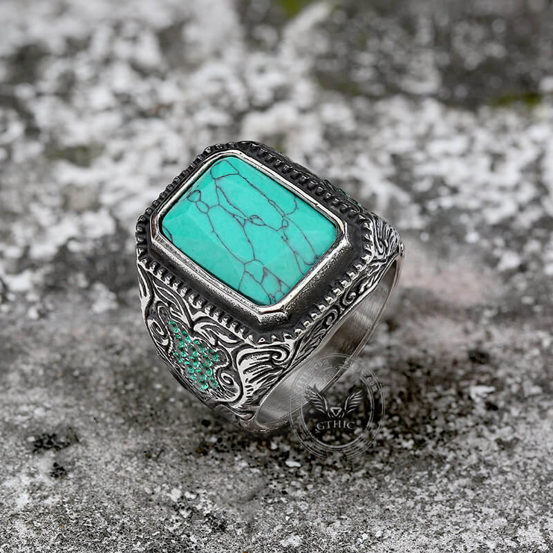 Turquoise Inlaid Stainless Steel Ring