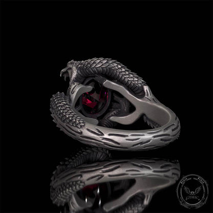 Two Dragons Playing With Gem Sterling Silver Ring