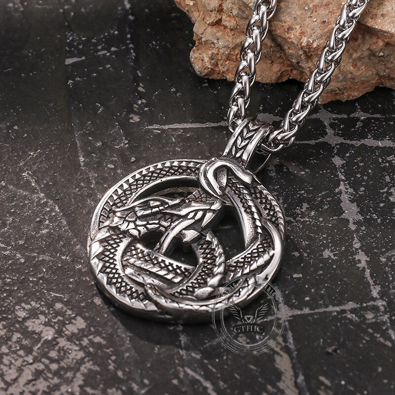 Viking Coiled Dragon Stainless Steel Pendant
