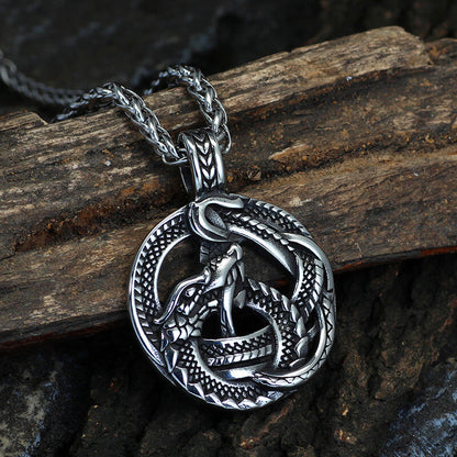 Viking Coiled Dragon Stainless Steel Pendant