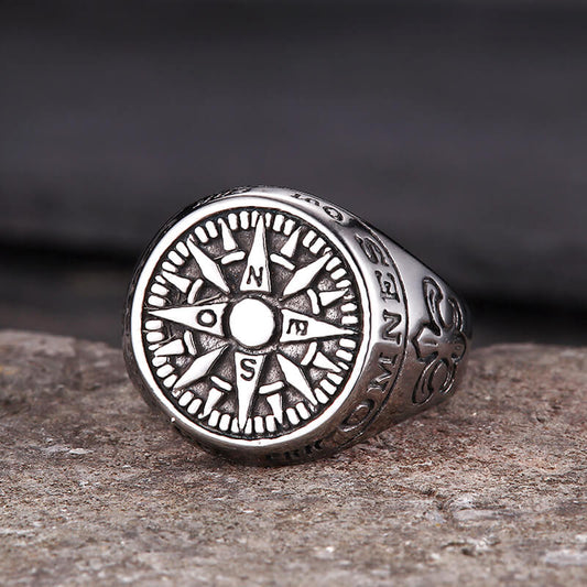 Viking Nordic Compass Stainless Steel Marine Ring