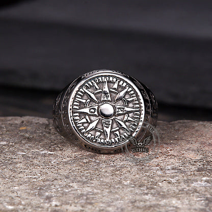 Viking Nordic Compass Stainless Steel Marine Ring