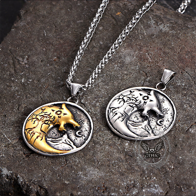 Viking Roaring Wolf Head Stainless Steel Pendant