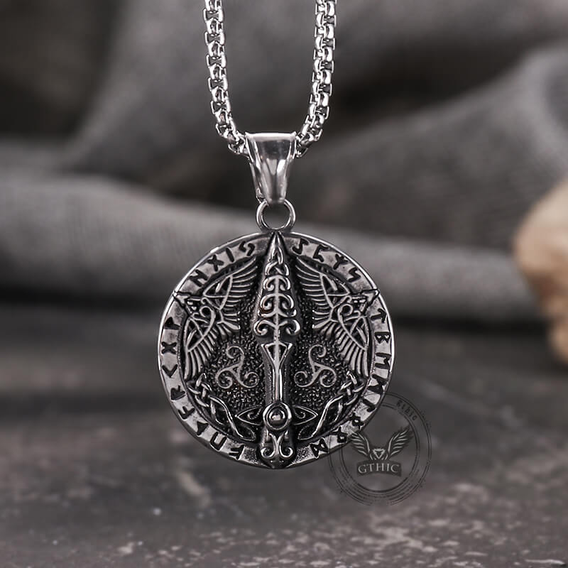 Viking Rune Odin Raven Stainless Steel Pendant