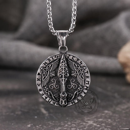 Viking Rune Odin Raven Stainless Steel Pendant
