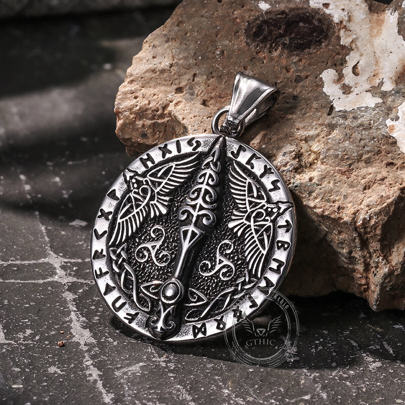 Viking Rune Odin Raven Stainless Steel Pendant