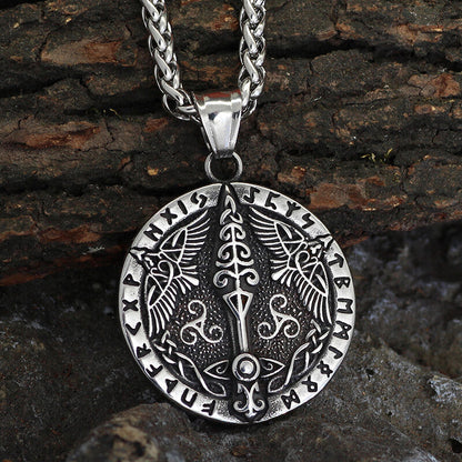 Viking Rune Odin Raven Stainless Steel Pendant