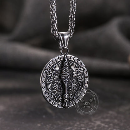 Viking Rune Odin Raven Stainless Steel Pendant