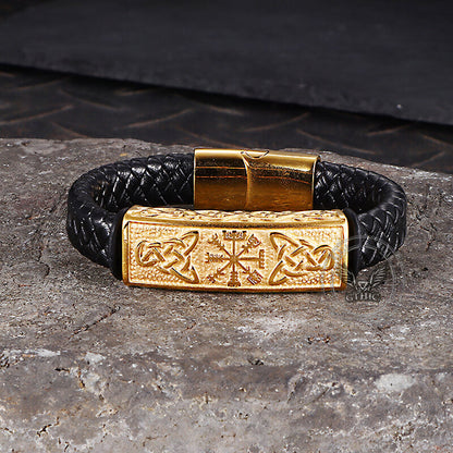 Viking Rune Stainless Steel Leather Bracelet