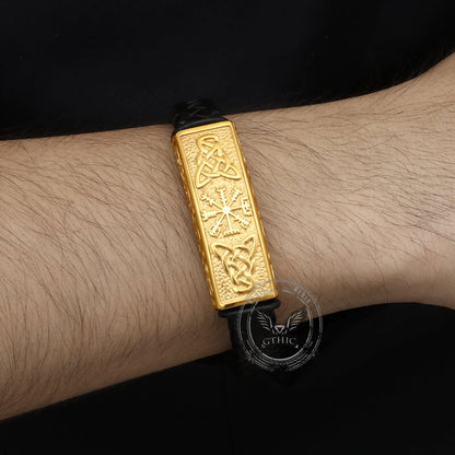 Viking Rune Stainless Steel Leather Bracelet