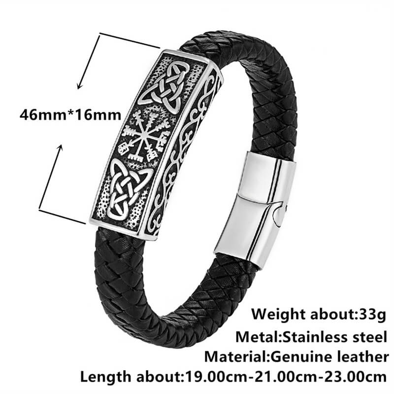 Viking Rune Stainless Steel Leather Bracelet