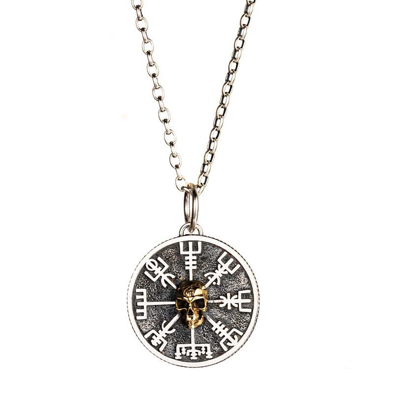 Viking Skull Compass Sterling Silver Pendant