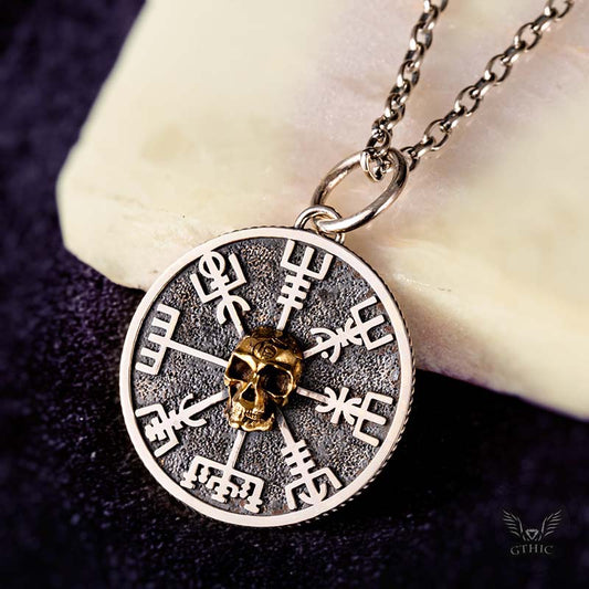 Viking Skull Compass Sterling Silver Pendant