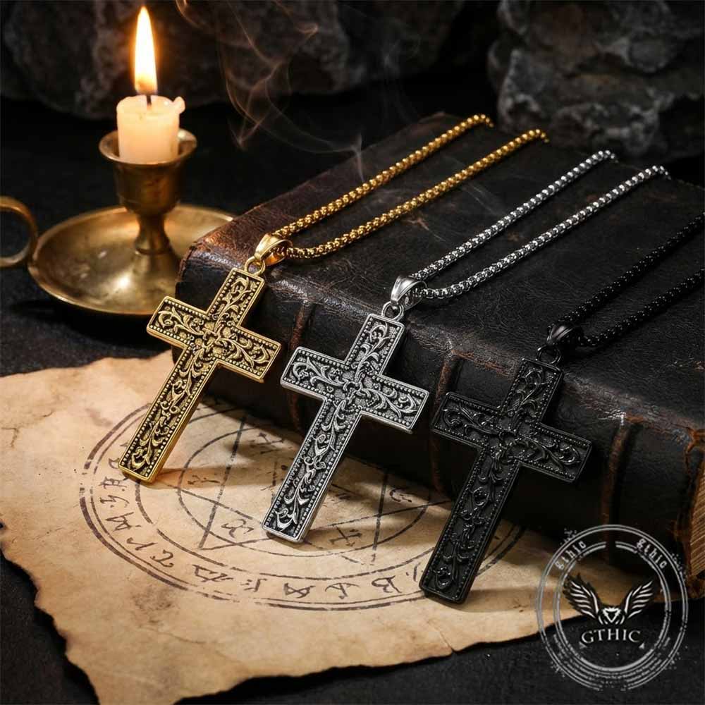 Vine Cross Stainless Steel Pendant