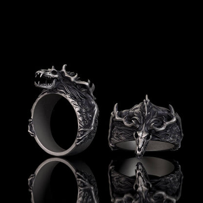 Wendigo Skull Sterling Silver Ring