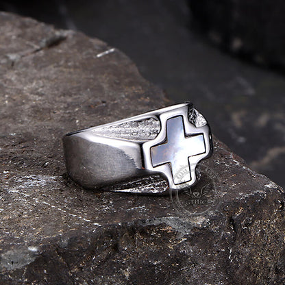 White Shell Cross Stainless Steel Ring