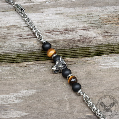 Wolf Head Tiger’s Eye Stainless Steel Bracelet