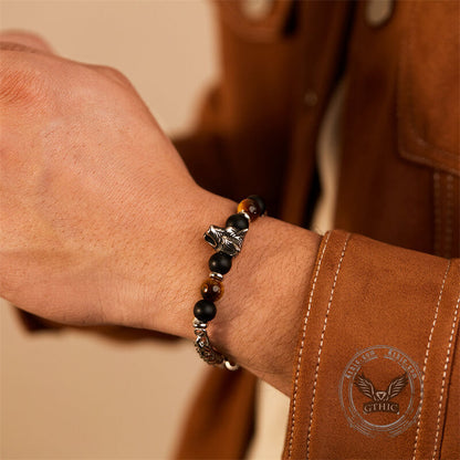 Wolf Head Tiger’s Eye Stainless Steel Bracelet