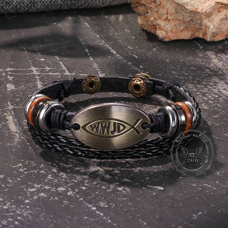 Wwjd Letter Pattern Leather Snap-on Bracelet