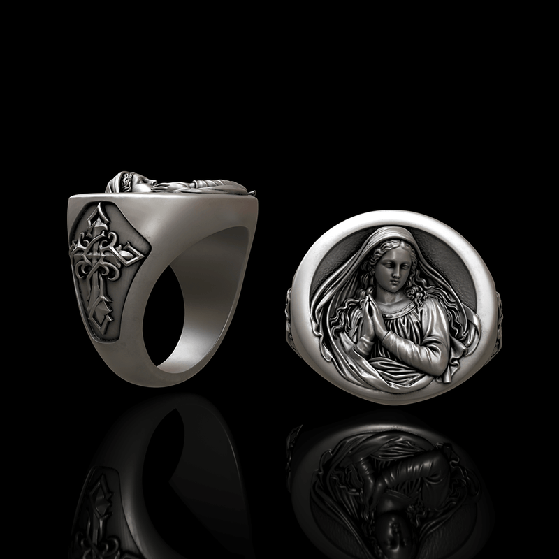 Virgin Mary Prayer Sterling Silver Ring