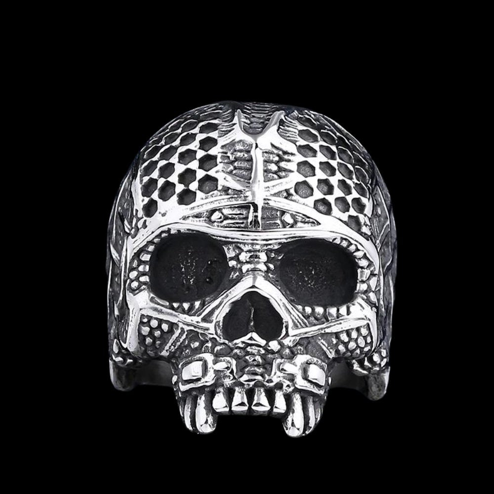Warrior Skeletal Tribal Engravings Skull Ring