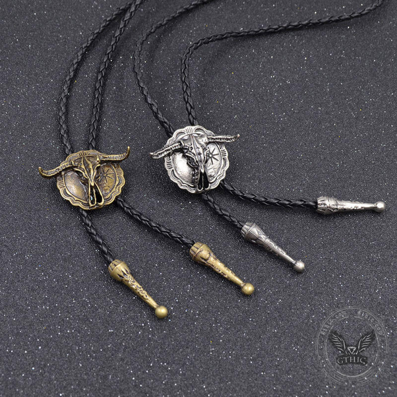 West Bull Skull Alloy Braided Bolo Tie