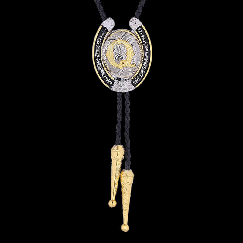 Western Cowboy Horseshoe Initial Letter Bolo Tie