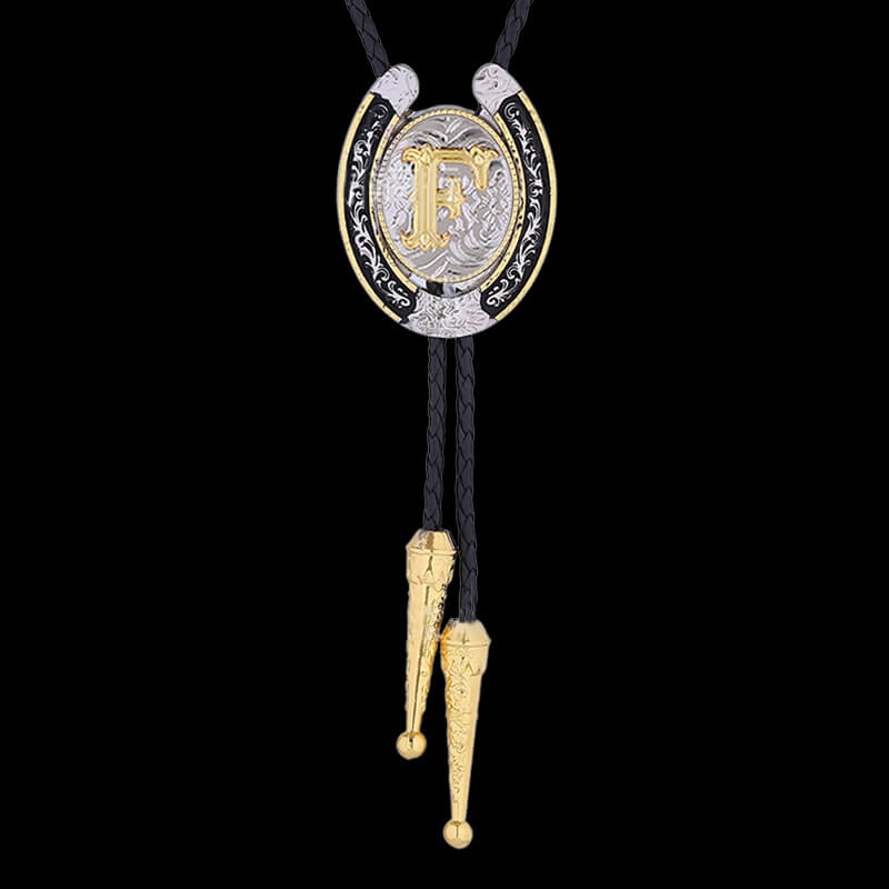 Western Cowboy Horseshoe Initial Letter Bolo Tie