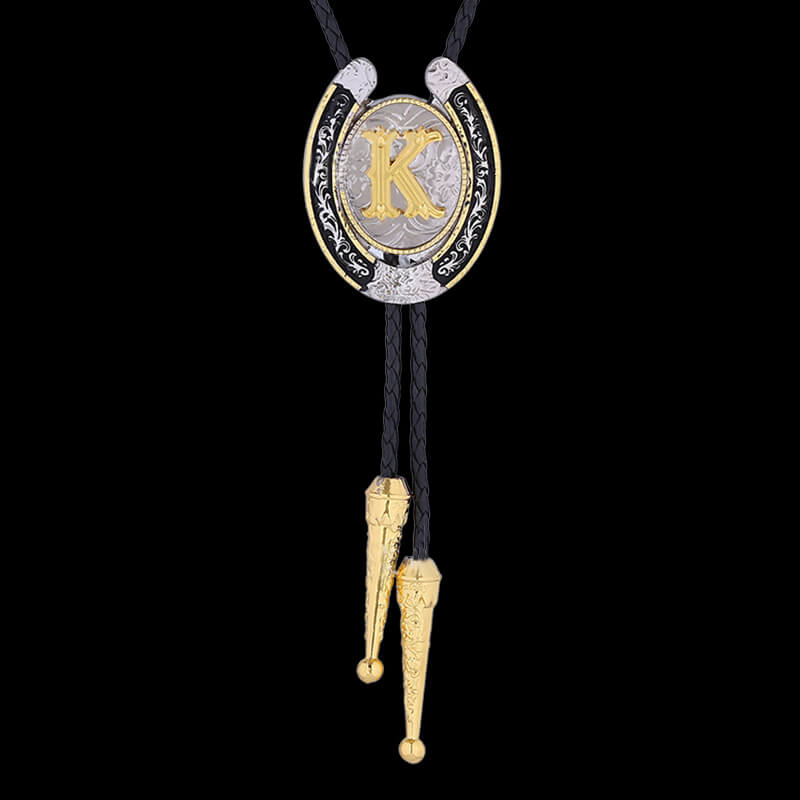 Western Cowboy Horseshoe Initial Letter Bolo Tie