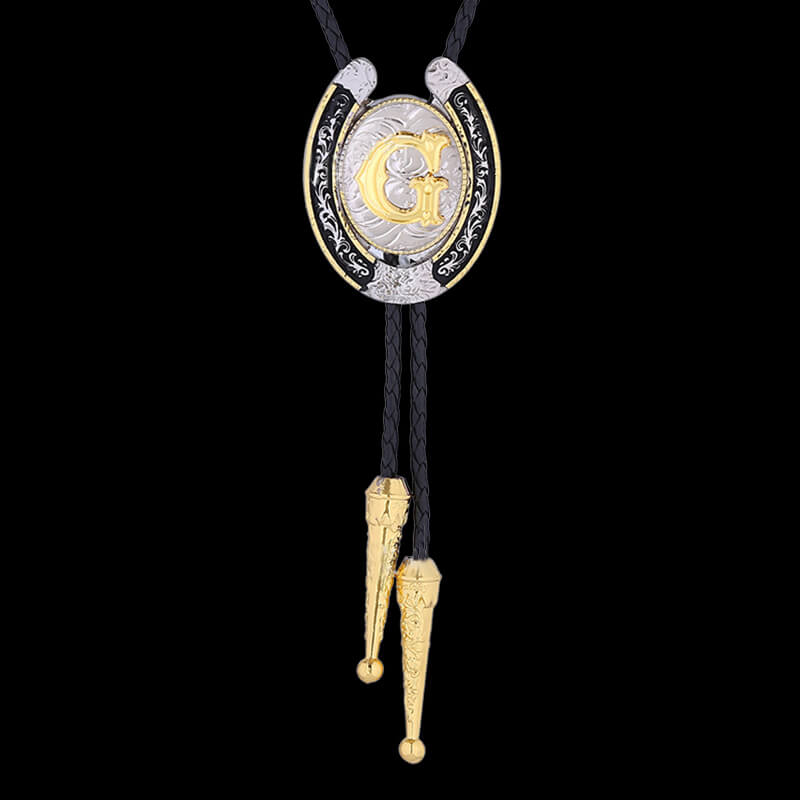 Western Cowboy Horseshoe Initial Letter Bolo Tie
