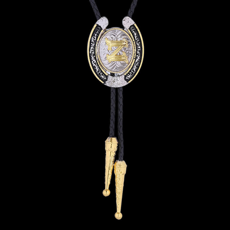 Western Cowboy Horseshoe Initial Letter Bolo Tie