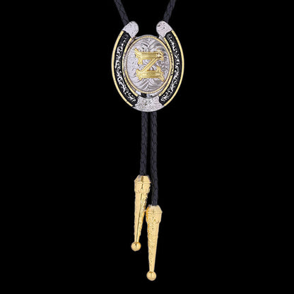 Western Cowboy Horseshoe Initial Letter Bolo Tie