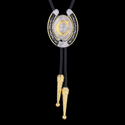 Western Cowboy Horseshoe Initial Letter Bolo Tie