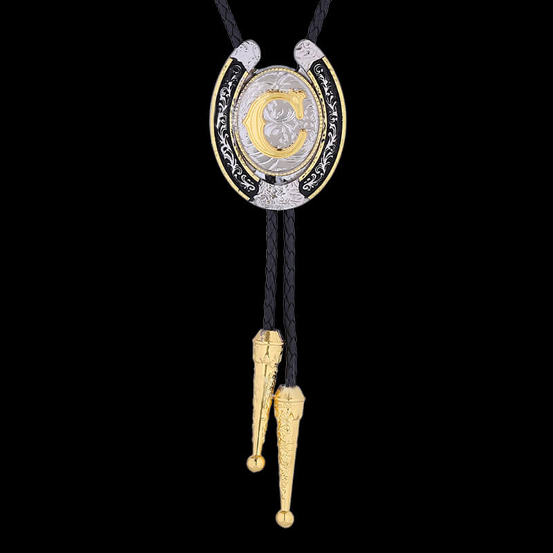 Western Cowboy Horseshoe Initial Letter Bolo Tie