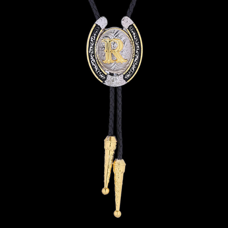 Western Cowboy Horseshoe Initial Letter Bolo Tie