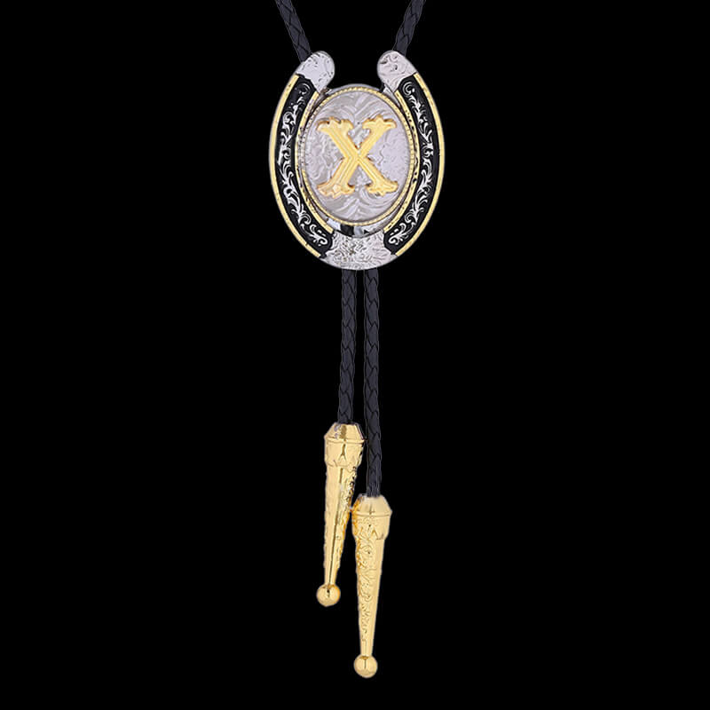 Western Cowboy Horseshoe Initial Letter Bolo Tie