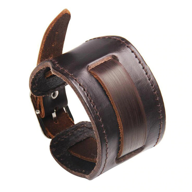 Wide Genuine Leather Bracelets & Bangles / Rock Style Wristband / Biker Jewelry