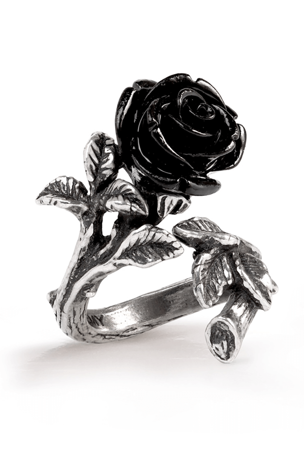 Wild Black Rose Ring in Pewter With Acrylic Flower Detail