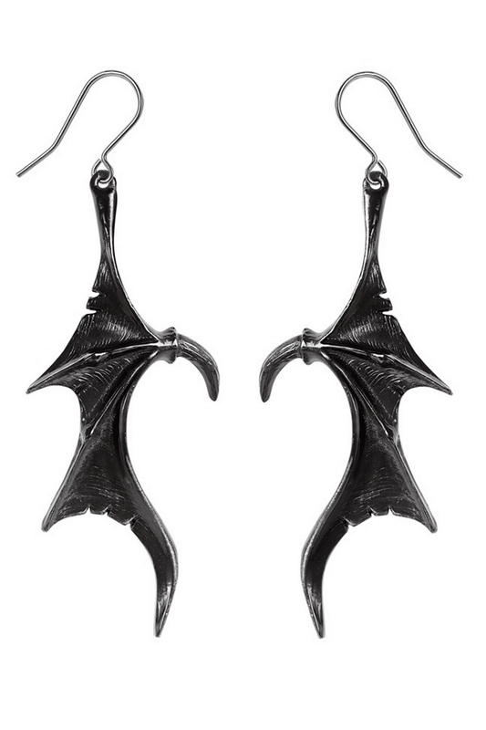 Wings of Midnight Dragon Earrings With Pewter Wings