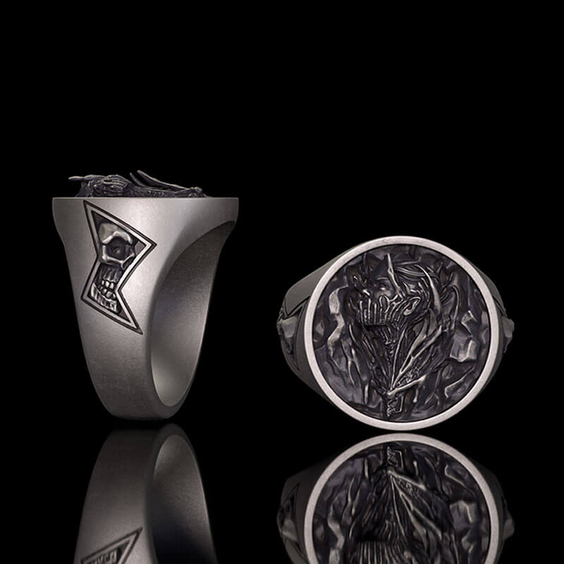 Witch Demon Lightning Skull Sterling Silver Ring
