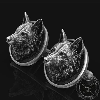 Wolf Head Pure Tin Fixed Backing Cufflinks