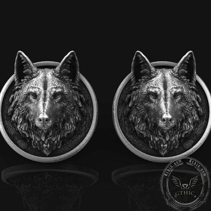 Wolf Head Pure Tin Fixed Backing Cufflinks
